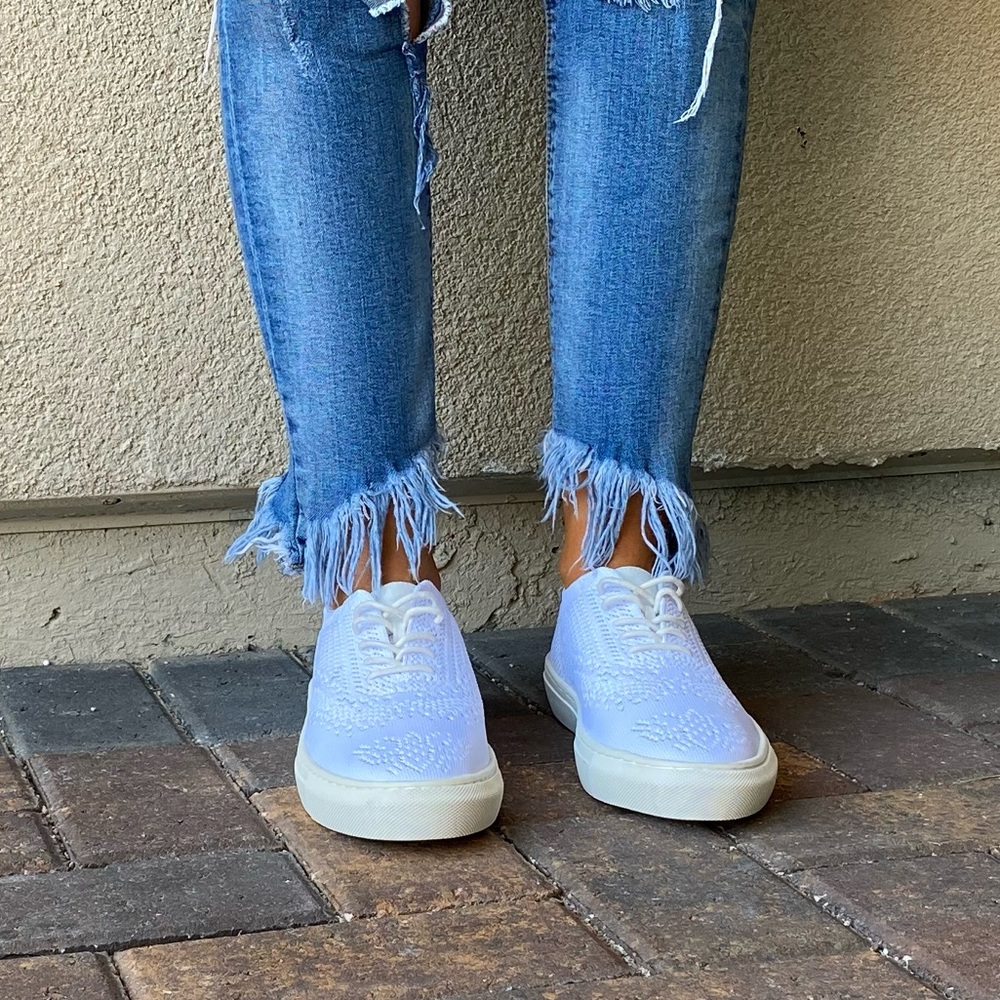 White Lace Up Brogue Fabric Knit Oxford Sneakers - Picture 11 of 16